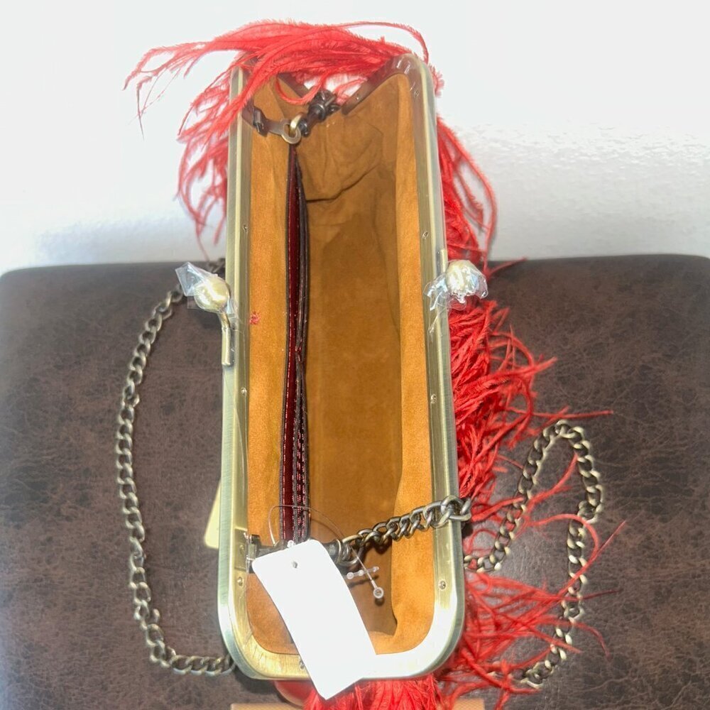 Patricia Nash Potenaz Feathers Leather Frame Crossbody Bag RUBY RED nwt - Picture 4 of 8